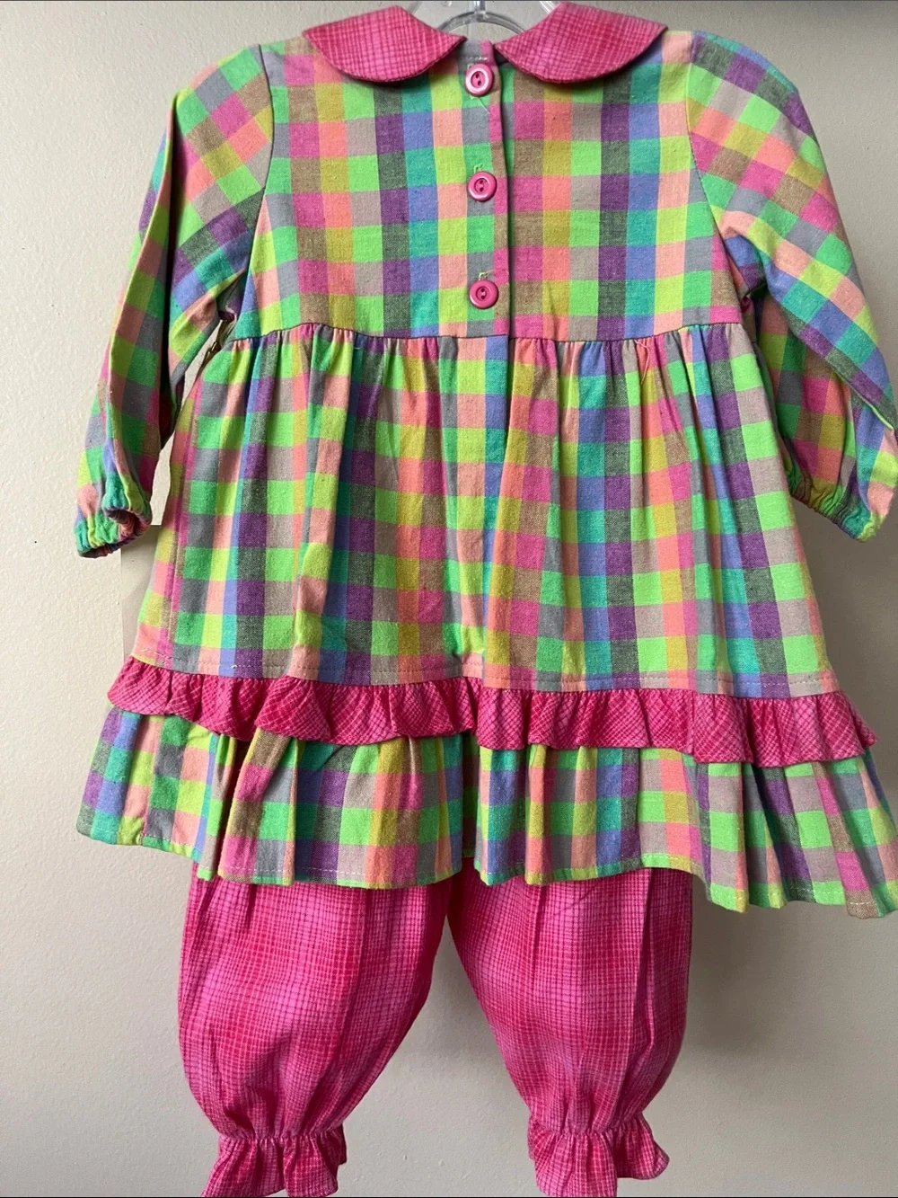 Vintage Chicken Noodle 2 piece set in Bright Colorful Plaid 12M